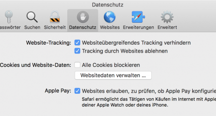 Der Safari-Browser von Apple bietet im Bereich Datenschutz das Unterdrücken des Trackings an.